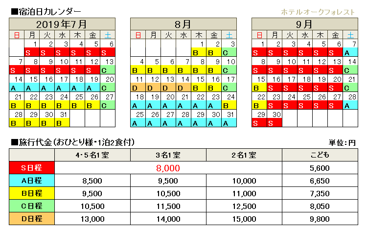 ホテル白馬オークフォレスト宿泊料金