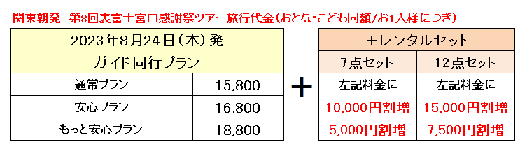 感謝祭ツアー料金