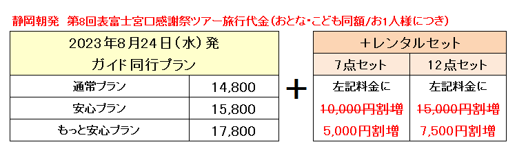 富士登山ツアー感謝祭ツアー料金