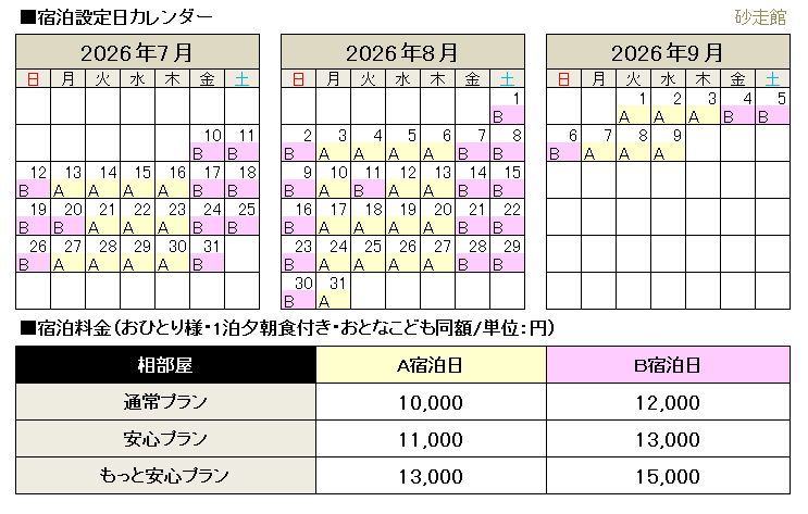 山小屋料金･オプション料金