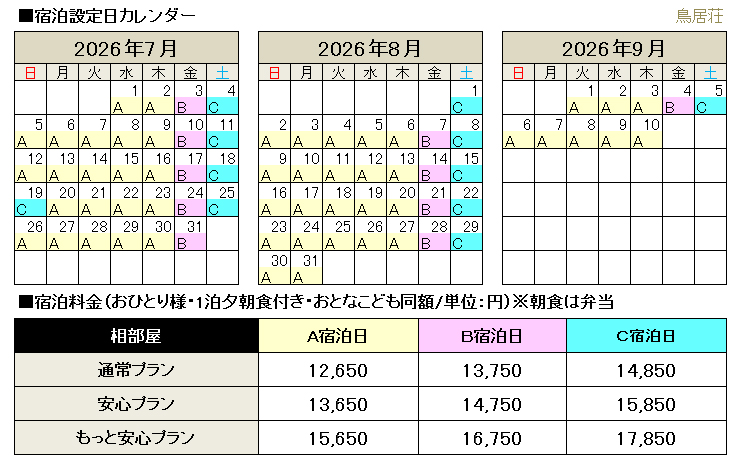 山小屋料金･オプション料金