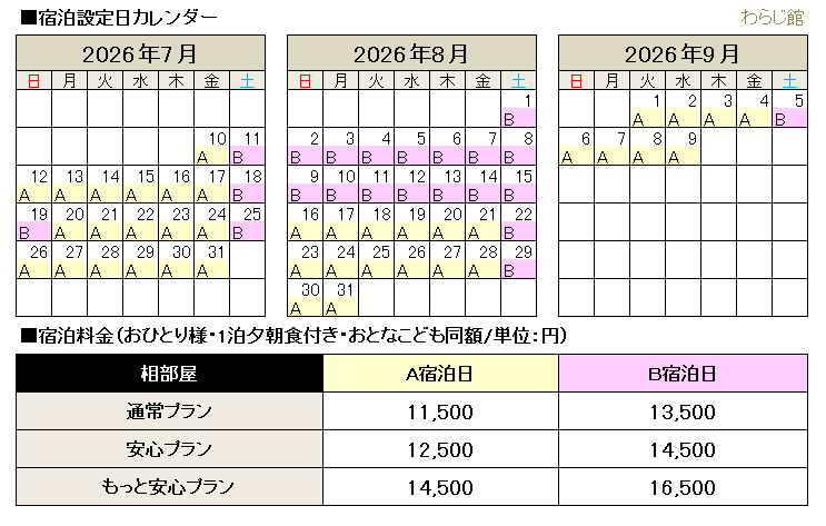 山小屋料金･オプション料金