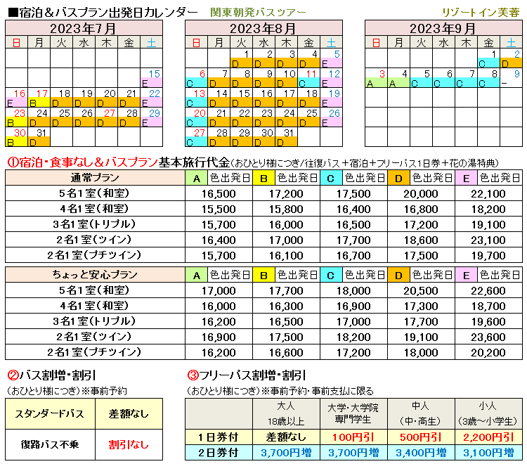 リゾートイン芙蓉関東朝発料金