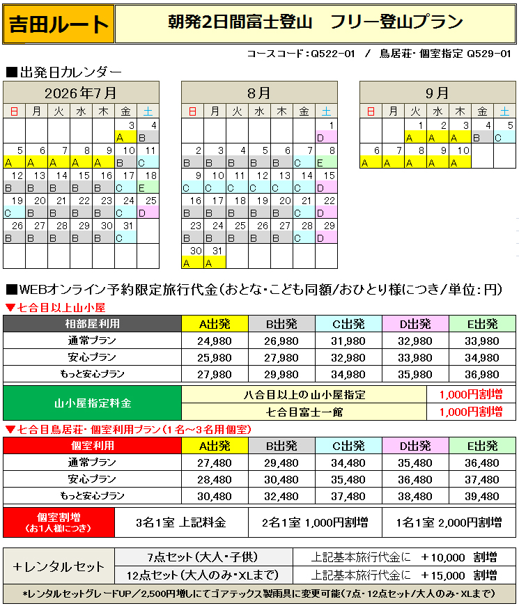関西朝発吉田フリープラン富士登山ツアー
