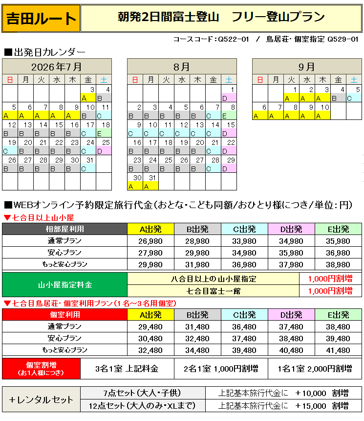 関西朝発吉田フリープラン富士登山ツアー