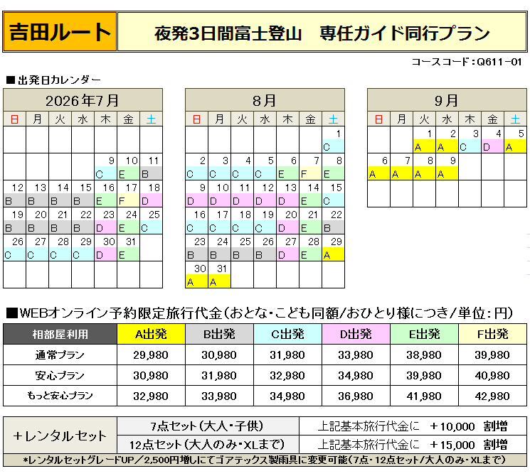 関西夜発富士登山吉田ルート登山ガイド同行プラン料金
