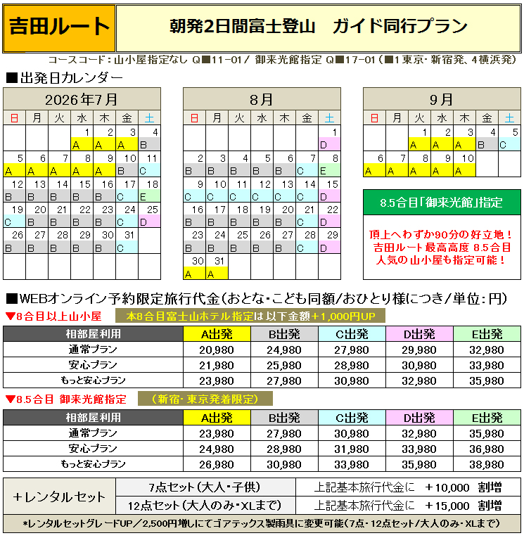 関東朝発吉田ガイド富士登山