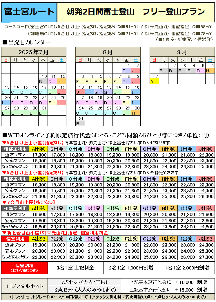 東京発富士登山バスツアーフリー登山料金