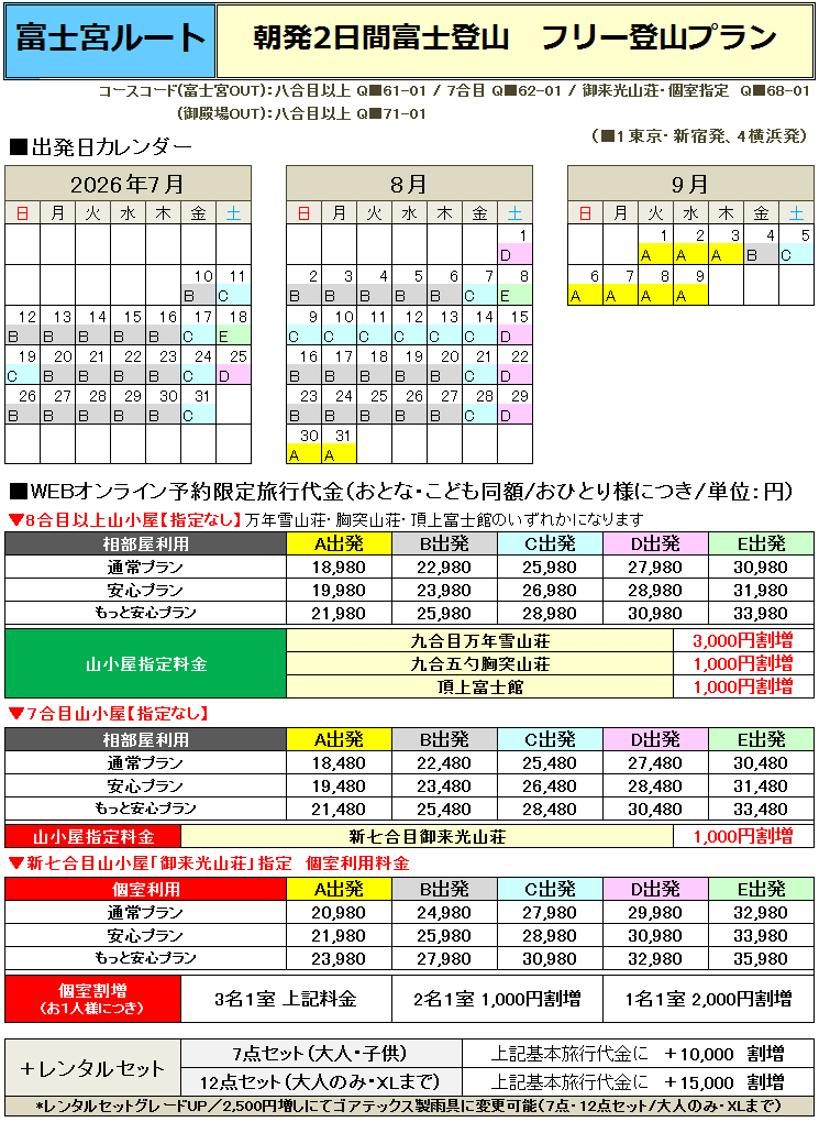 東京発富士登山バスツアーフリー登山料金