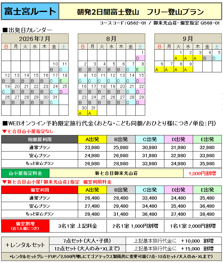 関西朝発富士宮フリープラン富士登山ツアー