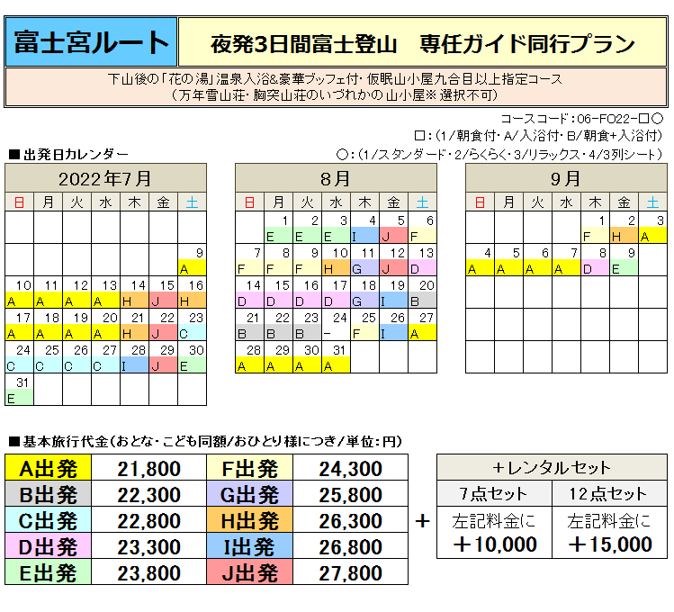 関西夜発3日間富士登山ツアー富士宮ルート登山ガイド同行プラン詳細
