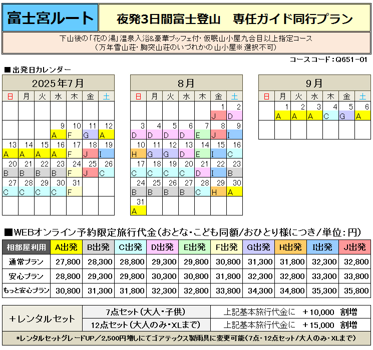 関西夜発3日間富士登山ツアー富士宮ルート登山ガイド同行プラン詳細