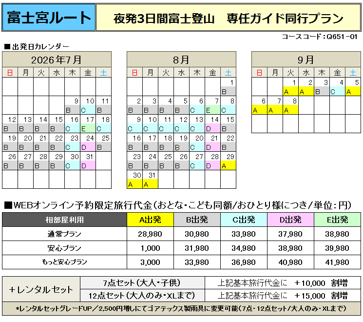 関西夜発3日間富士登山ツアー富士宮ルート登山ガイド同行プラン詳細