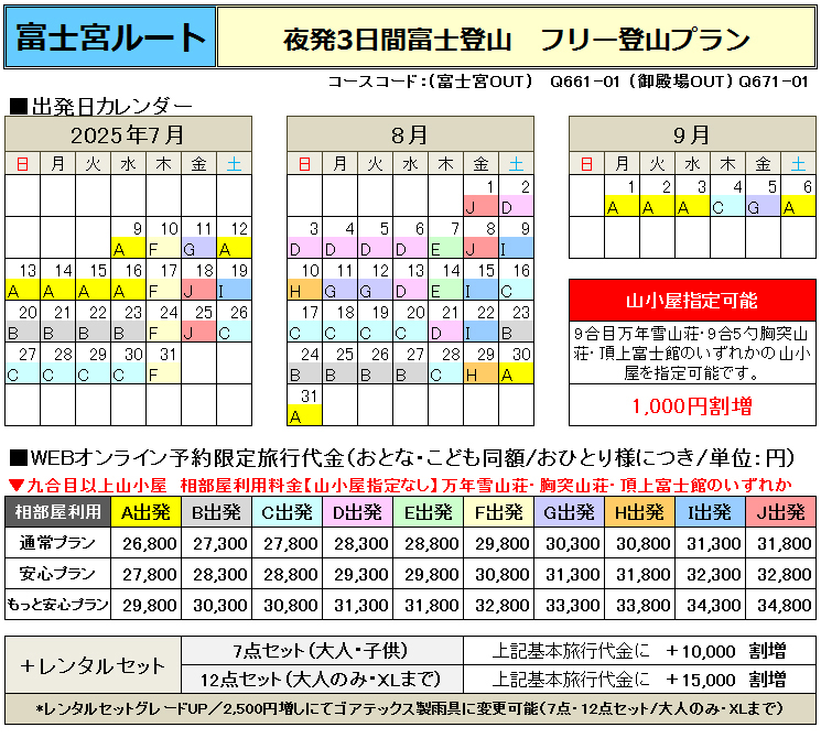 関西夜発3日間富士宮ルート登山フリープラン詳細