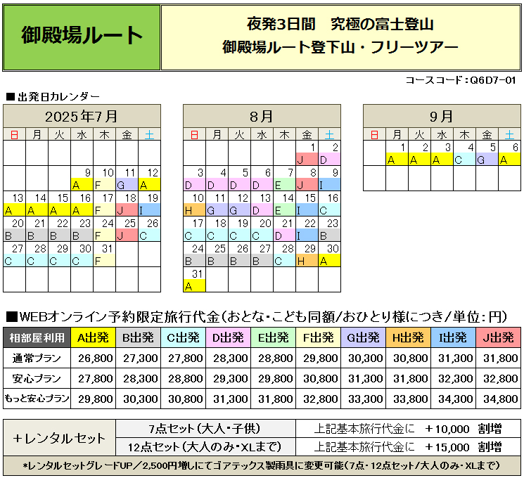 関西夜発3日間富士登山ツアー御殿場ルート登山ガイド同行プラン詳細