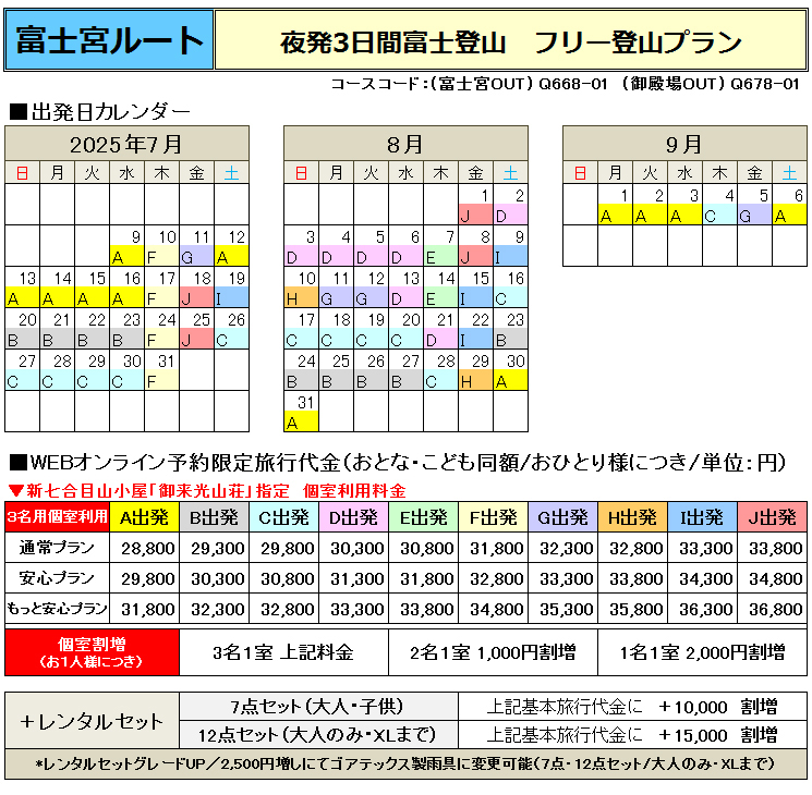 関西夜発3日間富士宮ルート登山フリープラン料金